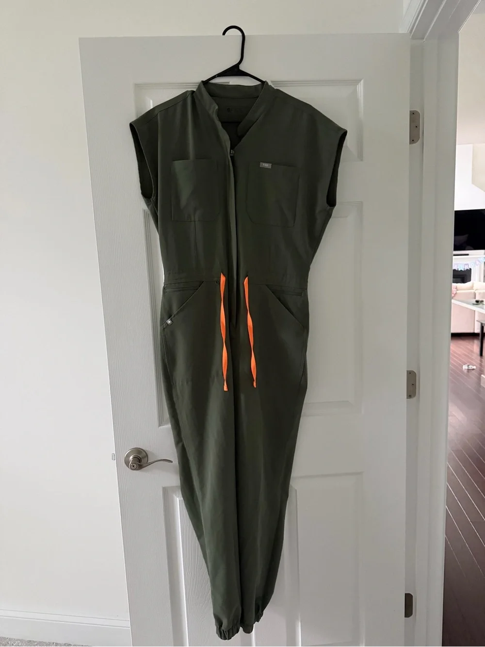 Figs Olive Green Scrub jumpsuit with Purple Accent - Picture 1 of 4